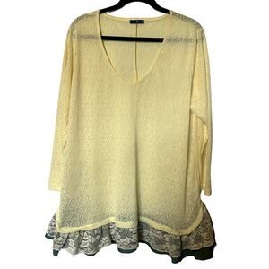 Aster Blue by Firmiana Women 3X Soft Light Yellow with Lace Ruffle Hem Detail